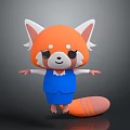 Cartoon Red Panda Decorative Ornament Set With Orange Body White Ears Blue Outfit Striped Tail