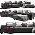 Gray Sofa With Patterned Pillows And Cozy Blankets In Modern Interior 3d model