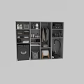 Organized Laundry Room With Washing Machine Detergent Bottles Hanging Clothes And Storage Shelves
