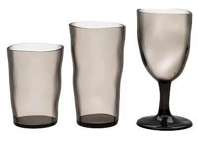 Set of Three Smoky Gray Glass Cups with Various Shapes for Home Decor and Use 3d model
