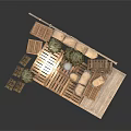 Modern Outdoor Defense Scene With Wooden Fences Sandbags Crates And Wooden Planks Platform