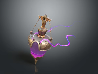 Enchanting Mystical Magic Bottle With Golden Decorations And Purple Light Effects 3d model