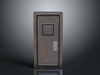 Sturdy Metal Swing Door With Square Window And Red Design Details In Modern Style 3d model