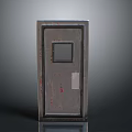 Sturdy Metal Swing Door With Square Window And Red Design Details In Modern Style