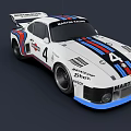 White Martini Racing Race Car With Blue Red Stripes Number 4 Rear Spoiler
