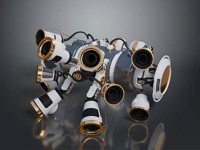 Advanced Mechanical Device With Multiple Lenses Sensors Complex Structure White Black Gold Finish 3d model