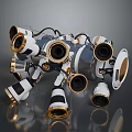Advanced Mechanical Device With Multiple Lenses Sensors Complex Structure White Black Gold Finish 3d model
