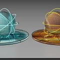 Blue And Orange Spheres Featuring Grid Lines Trajectory Lines On Circular Bases With Halos 3d model