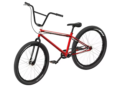 Red Frame BMX Bicycle With Black Handlebars And Large Black Wheels 3d model