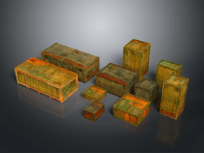 Vintage Wooden Storage Boxes As Practical Household Items In Various Sizes 3d model