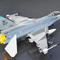 Gray Military Fighter Jet Model with Missiles Cockpit Yellow Afterburner and Tail Fin Emblem