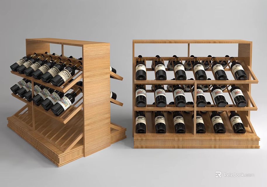 Wooden Multi Layer Wine Rack For Home Bar Bottle Storage Design 3d model