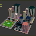Colorful City Model With High Rise Buildings And Central Green Park Area