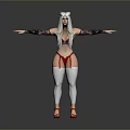 Woman With Cat Ears Long White Hair Red Lingerie White Thigh High Socks Red Heels