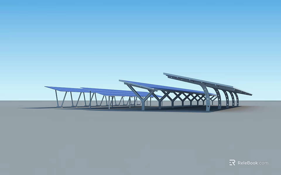 Solar Powered Modern Canopy With Blue Panels And Metal Frame Structure 3d model