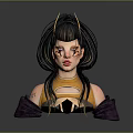 Game Movie Character With Long Black Hair Yellow Top Purple Sleeves And Red Facial Makeup
