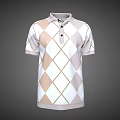 Stylish Argyle Pattern Polo Shirt With Beige White Design Collared Neck And Buttoned Front
