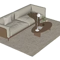 Light Sectional Sofa With White Cushion Throw Blanket Modern Coffee Table On Light Rug 3d model