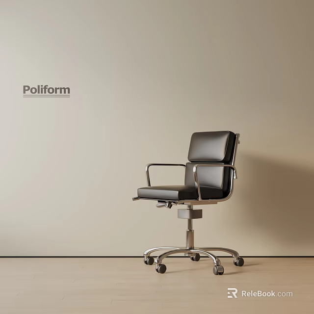 Poliform Leather Office Chair with Modern Design Armrests and Wheels 3d model 
