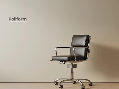 Poliform Leather Office Chair with Modern Design Armrests and Wheels 3d model