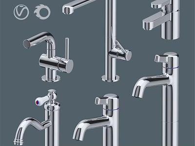 Different Styles Of Modern Stainless Steel Faucets For Kitchen And Bathroom Use 3d model