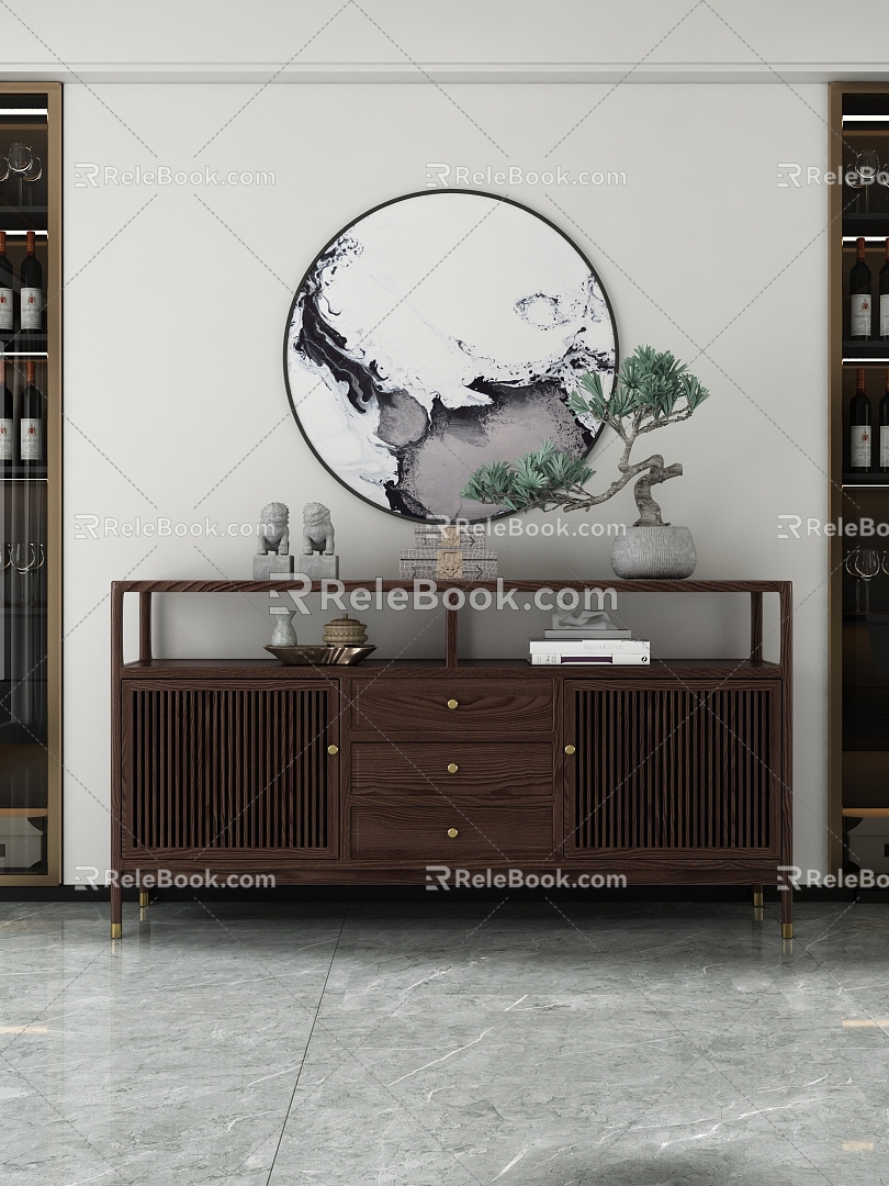 Chinese-style Sideboard Solid Wood Side Cabinet 3d model