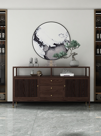 Chinese-style Sideboard Solid Wood Side Cabinet 3d model