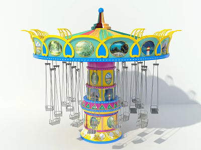 Colorful Carousel Swing Ride With Hanging Seats And Decorated Layers 3d model