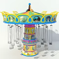 Colorful Carousel Swing Ride With Hanging Seats And Decorated Layers