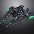 Futuristic Black Sci fi Spaceship Model With Green Glowing Accents And Sharp Mechanical Edges