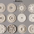 Stylish White Ceiling Medallions With Assorted Decorative Patterns Including Floral And Geometric Designs 3d model