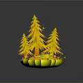 Miniature Nature Scene With Green Pine Trees Grass Red Mushrooms Flowers Birds And Butterflies