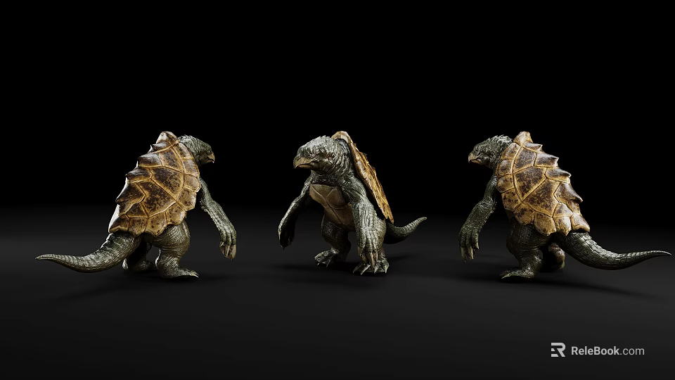 Game Movie Character Three Standing Turtle Like Creatures With Shells 3d model 