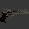 Futuristic Sci Fi Pistol With Metallic Body Wooden Grip And Intricate Design Details