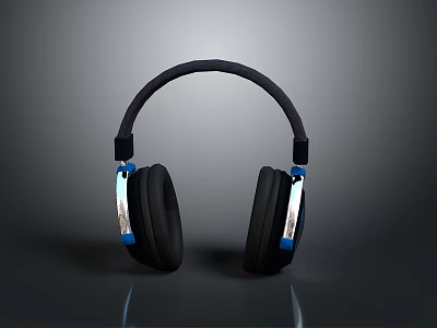 Premium Computer Over-ear Headphones with Black Design Blue Accents and Silver Details 3d model