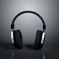 Premium Computer Over-ear Headphones with Black Design Blue Accents and Silver Details