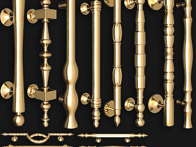 Collection of Golden Door Handles with Various Decorative Designs and Shapes 3d model