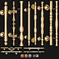 Collection of Golden Door Handles with Various Decorative Designs and Shapes