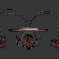 Futuristic Female Character In Tech Suit With Red Circular Device And Mechanical Arms