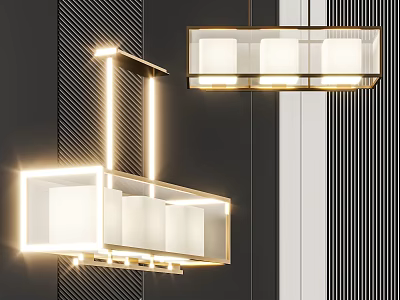 Modern Rectangular Pendant Lights With Metal Frame And White Shades For Interior Decor 3d model