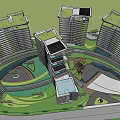 Modern High Rise Residential Buildings With Glass Curtain Walls Balconies Green Spaces And Roadways