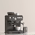 Black Espresso Machine With Coffee Beans Cup And Milk Frother On Marble Counter