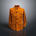Orange Utility Coat With Stand-Up Collar Multiple Pockets And Buttons 3d model