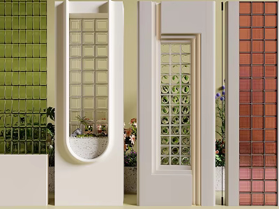 Modern Room Divider With Glass Grid Panel And Wooden Frame Design Elements 3d model