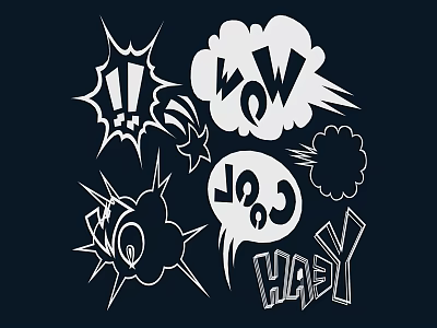 Cartoon Style Wall Decor Featuring Speech Bubbles Explosion Effects and Fun Text Wow Love Yay 3d model