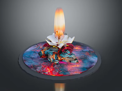 Decorative Scene Composition With Burning Flame White Lily And Colorful Circular Base 3d model