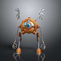 Orange Mechanical Creature With Large Blue Eye Gears Mechanical Legs Claws And Wing Like Structures 3d model