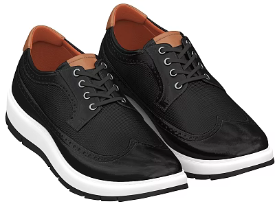 Black Casual Lace Up Shoes With White Sole And Brown Lining 3d model