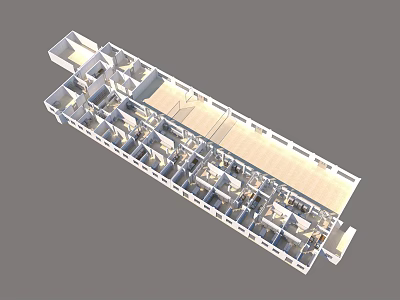 Detailed Building Interior Layout Birds Eye View With Multiple Rooms And Corridors 3d model