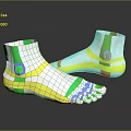 White Sports Shoes with Green Yellow Blue Stripes and Stylish Patterns on Ankle and Toe